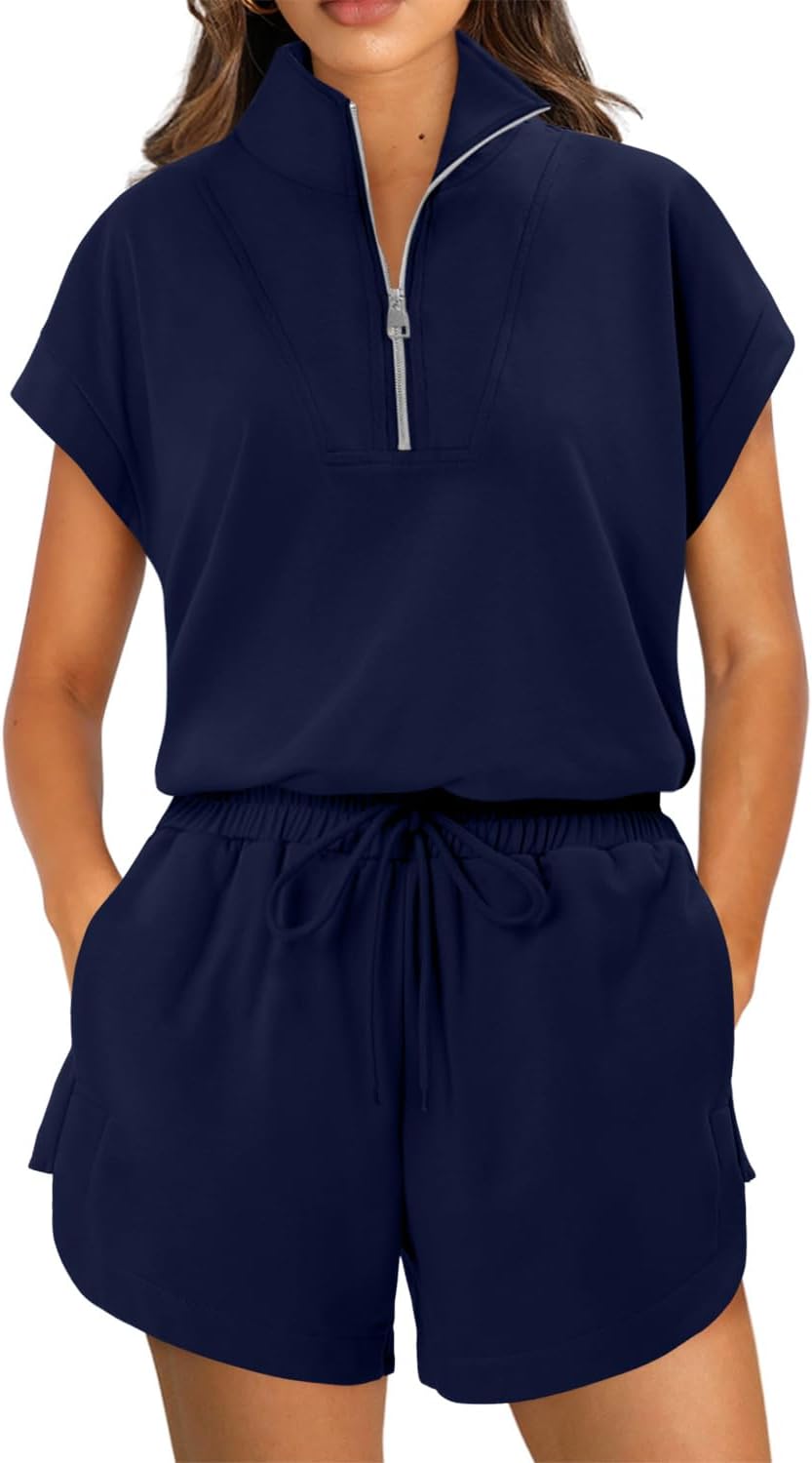 Two Piece Sets for Women Sweatsuit Casual Tracksuits Short Sleeve Tops and Shorts 2026 Lounge Outfits - Image 2