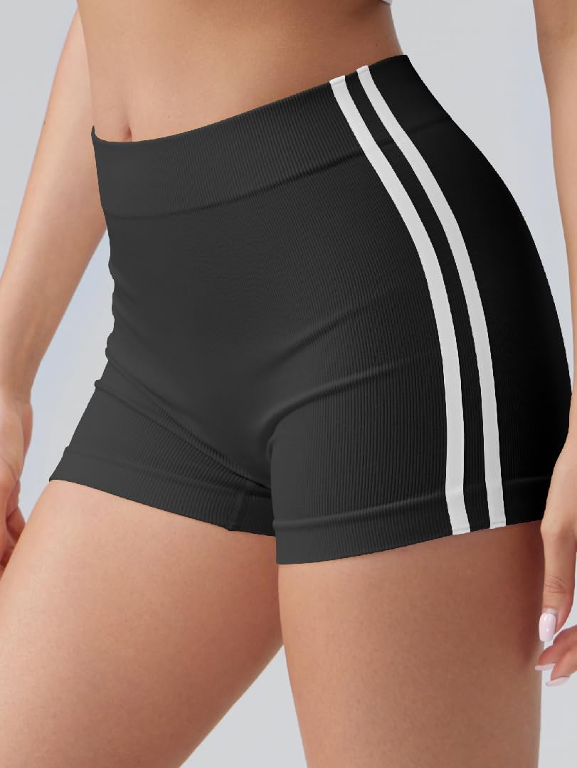 Women Workout Shorts Tummy Control Side Stripes Gym Yoga Seamless Active Shorts - Image 2