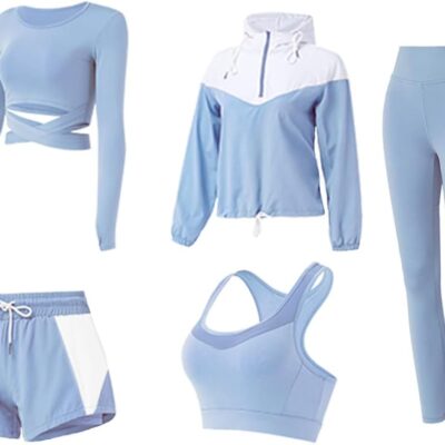 5 PCS Workout Sets for Women Yoga Running Outfit Athletic Gym Exercise Clothes Activewear Sets Tracksuit