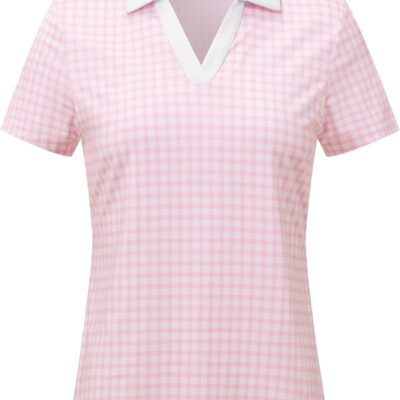 Women's Short Sleeve Golf Tennis Polo Shirts V Neck Collared Workout Tops UV Protection Dry Fit