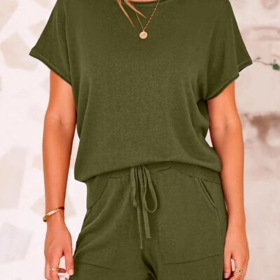 Two Piece Set for Women Summer Lounge Sets Shorts And Short Sleeve Tops Knitted Matching Travel Spring Outfits