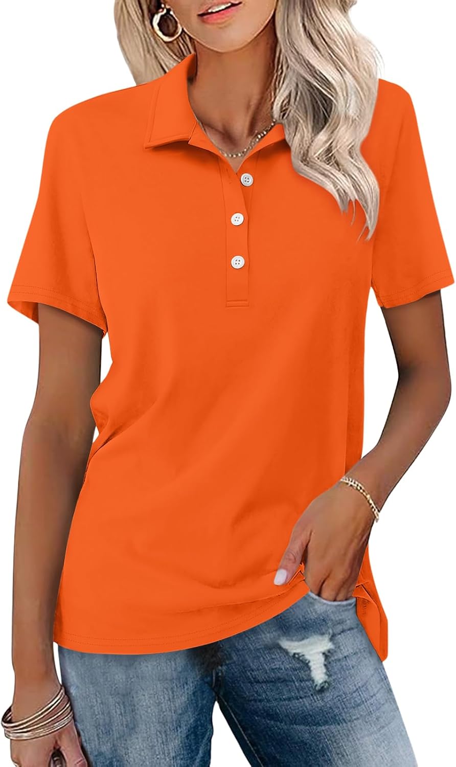 Women's Collared Button-Front Short-Sleeve Polo Shirt - Image 2