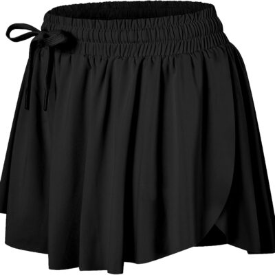 Flowy Shorts for Women Butterfly Shorts 2 in 1 Athletic Workout Gym Biker Running Shorts with Pockets