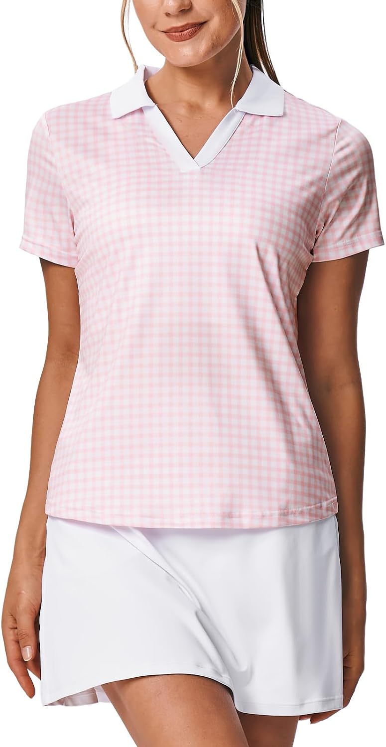 Women's Short Sleeve Golf Tennis Polo Shirts V Neck Collared Workout Tops UV Protection Dry Fit - Image 2