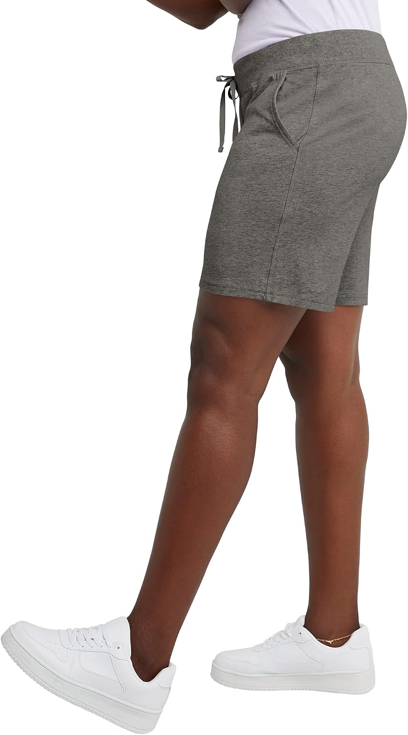 Women Jersey Pocket Shorts, Drawstring Cotton Jersey Shorts, 7" Inseam - Image 2