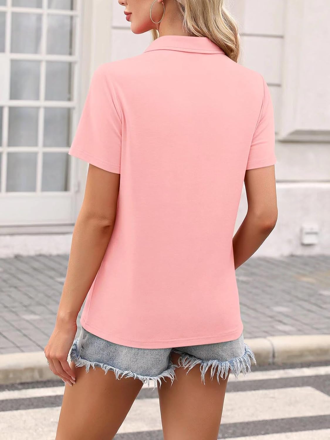 Women's V-Neck Loose-Fit Short-Sleeve Polo Shirt