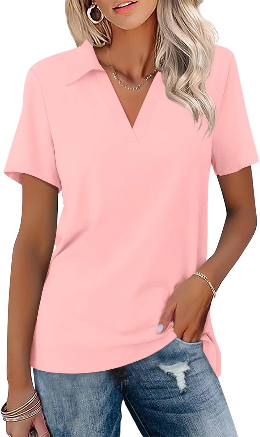 Women's V-Neck Loose-Fit Short-Sleeve Polo Shirt - Image 2