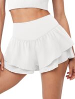 Women Flowy Athletic Shorts High Waisted Double Ruffle Butterfly Shorts 2 in 1 Running Tennis Shorts with Pockets