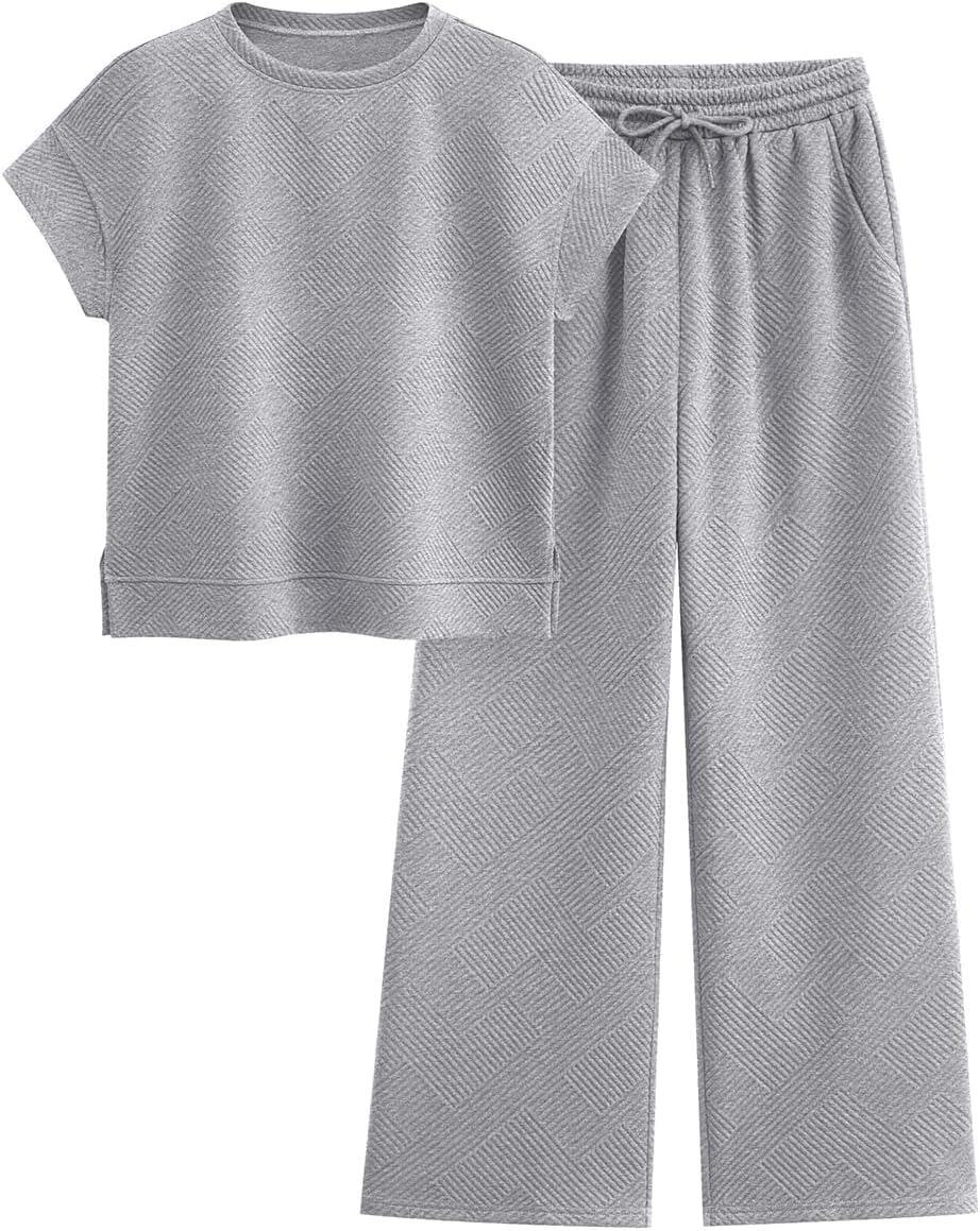 2 Piece Outfits For Women Casual Tracksuit Short Sleeve Tops And Wide Leg Long Pants Matching Lounge Sets - Image 2