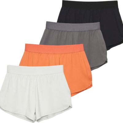 4 Pack: Women 3" Dry-Fit Dolphin Running Shorts with Pockets - Athletic Gym Workout Basketball Sports Shorts