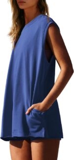 Womens 2 Piece Lounge Set Two Piece Matching Set Workout Short Sets Tunic Tops High Waist Shorts