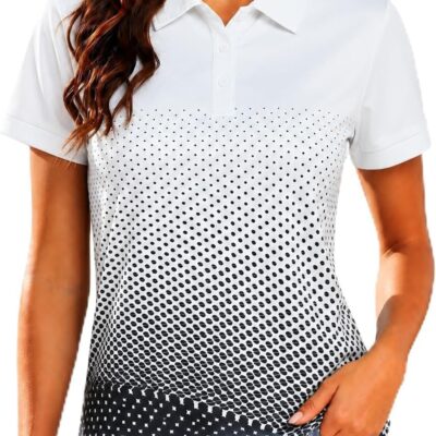 Women's Golf Polo Shirts Short Sleeve Moisture Wicking Tennis Athletic Shirt with 3 Button