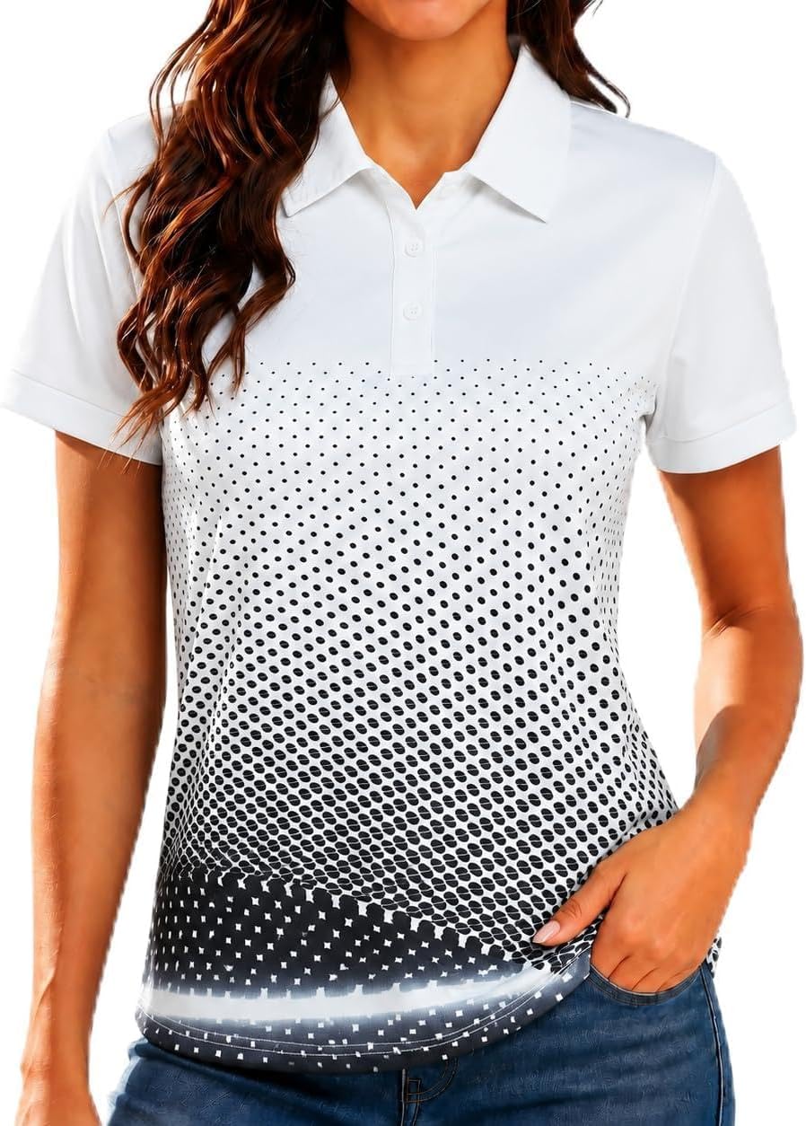 Women's Golf Polo Shirts Short Sleeve Moisture Wicking Tennis Athletic Shirt with 3 Button