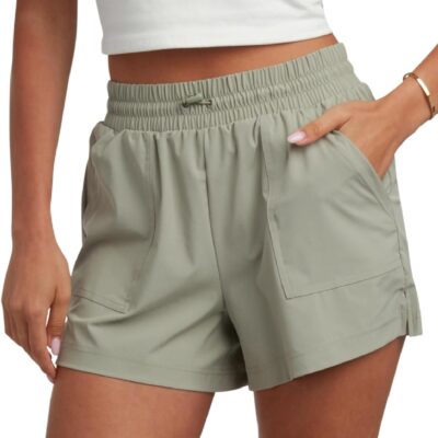 Women Athletic Shorts - Stretch Woven Running Shorts for Women with Liner & Elastic Waist for Hiking Gym Casual Wear