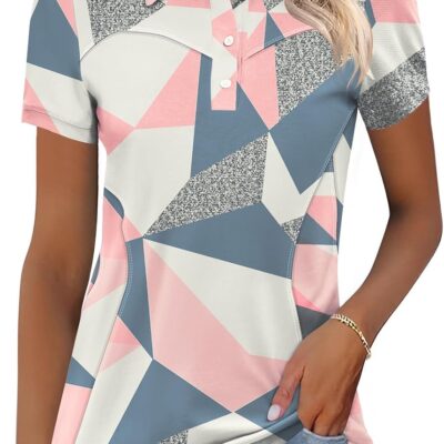 Womens Golf Polo Shirts Collared Short Sleeve T Shirt Lightweight Moisture Wicking Polo Casual 3 Buttons Outfits