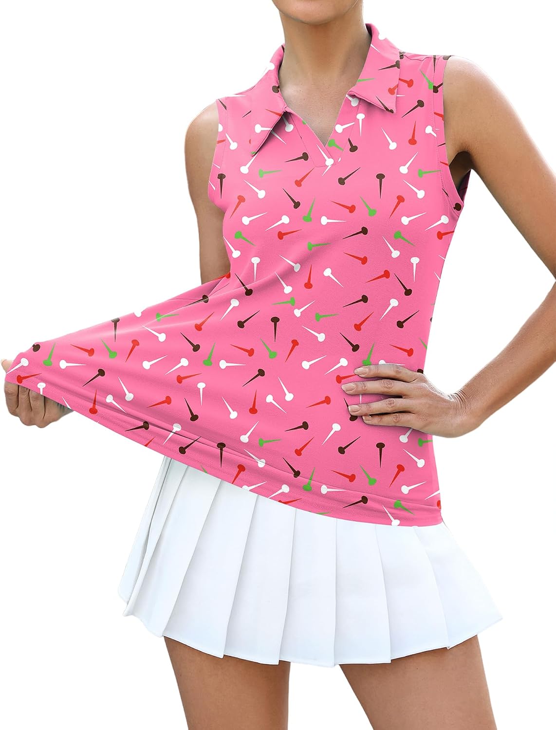 Womens Sleeveless Golf Polo Shirt V-Neck Collared 2026 Summer Tennis Tank Top S-XXL