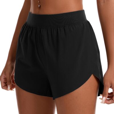 Women Mid Waisted Dolphin Athletic Shorts for Women Lightweight High Split for Gym Workout with Liner Quick Dry