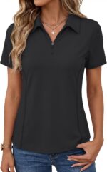 Women??s Short Sleeve Athletic Polo Shirt High Performance Stretch Quarter Zip Top for Golf Tennis