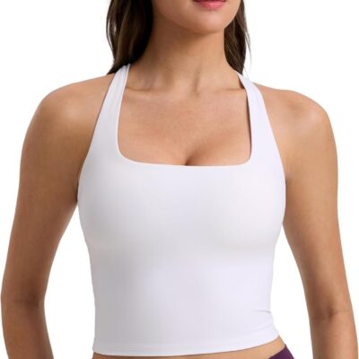 Square Neck Cropped Sports Vest (Racket Back, Light Support)