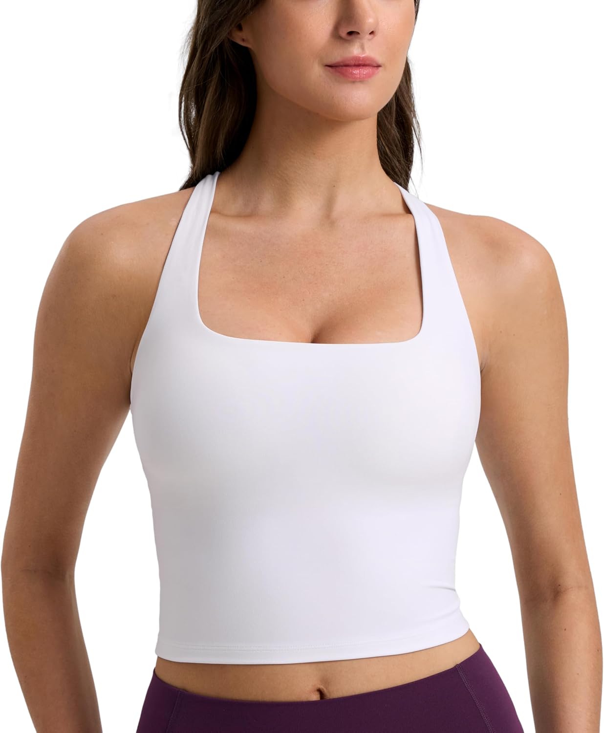 Square Neck Cropped Sports Vest (Racket Back, Light Support)