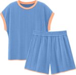 Women's 2 Piece Shorts Set Casual Summer Knit Short Sleeve Pullover Tops Matching Shorts Lounge Travel Outfits 2026