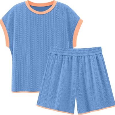 Women's 2 Piece Shorts Set Casual Summer Knit Short Sleeve Pullover Tops Matching Shorts Lounge Travel Outfits 2026