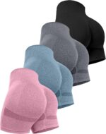 Women 4 Packs Workout Gym Shorts, High Waisted Butt Lifting Scrunch Butt Seamless Booty Shorts