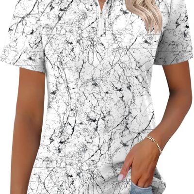 Womens Golf Polo Shirts Summer Short Sleeve 1/4 Zip Tops Moisture Wicking Casual Tennis Activewear with Pockets