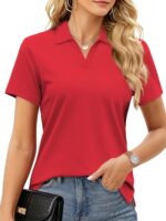 Women's Polo Shirts Cotton Pique Short Sleeve Summer Tops Collared V-Neck Work,Casual,Golf Shirt