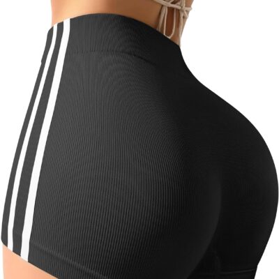 Women Workout Shorts Tummy Control Side Stripes Gym Yoga Seamless Active Shorts
